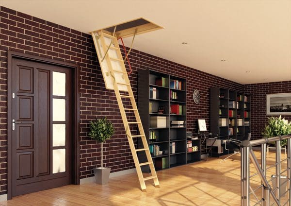 Retractable wooden loft ladders in a home