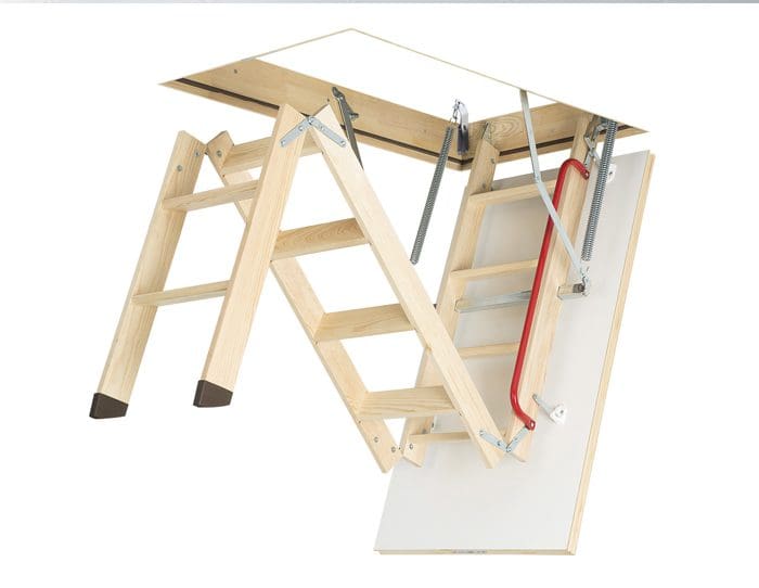Part retracted loft ladders, showing how the folding wooden loft stairs work